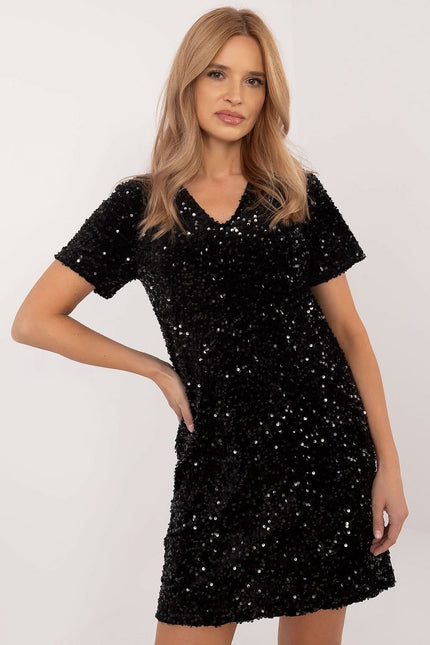 Robe mini à paillettes manche courte