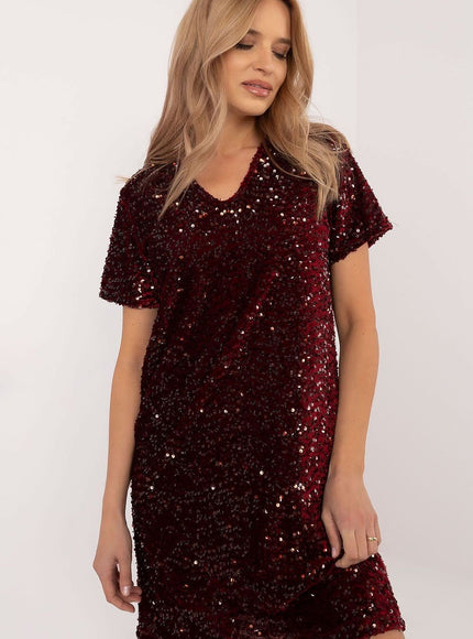 Robe mini à paillettes manche courte