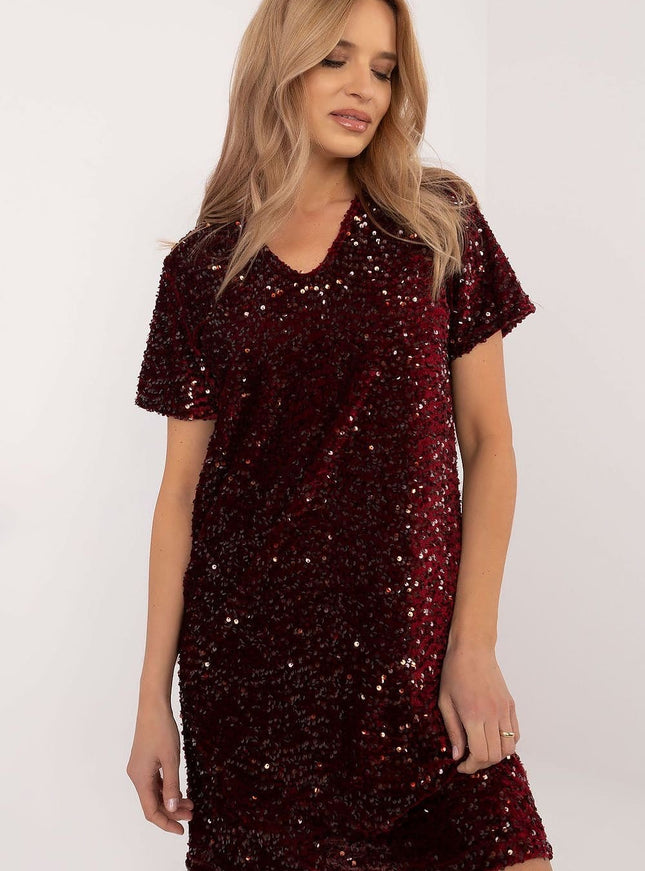 Robe mini à paillettes manche courte