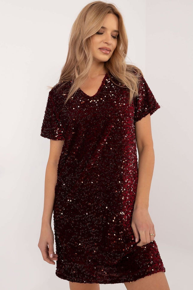 Robe mini à paillettes manche courte