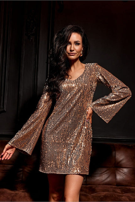 Robe de soirée sequin courte manches longues