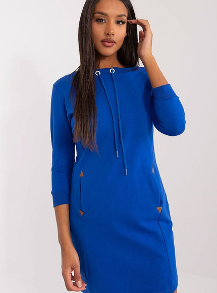 Robe sweat bleue à manches longues, casual et confortable, parfait pour une sortie décontractée ou une tenue de tous les jours.