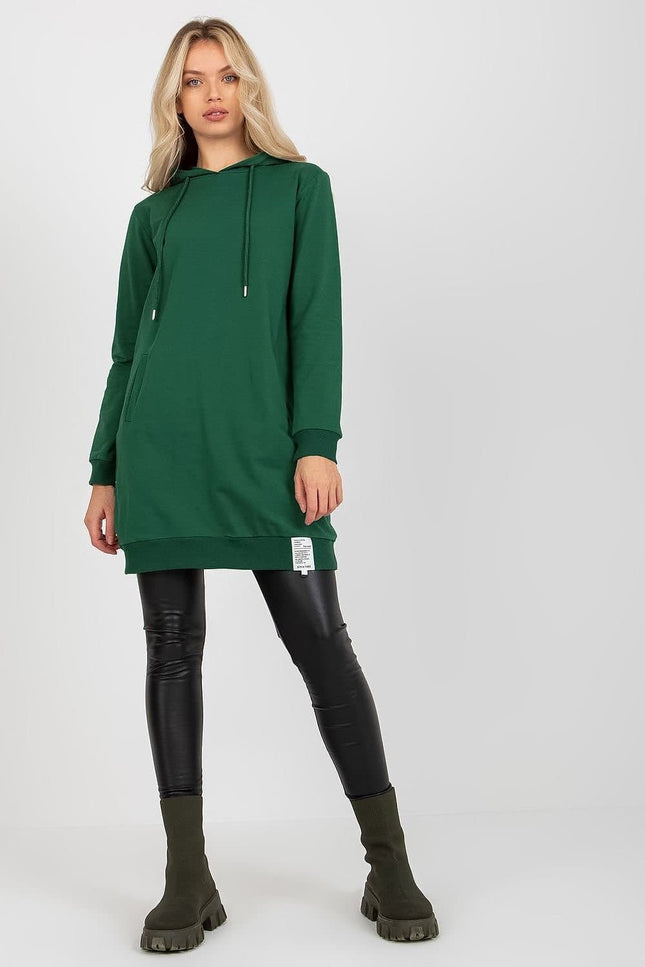 Robe pull verte midi casual avec manches longues et capuche pour un look décontracté quotidien.