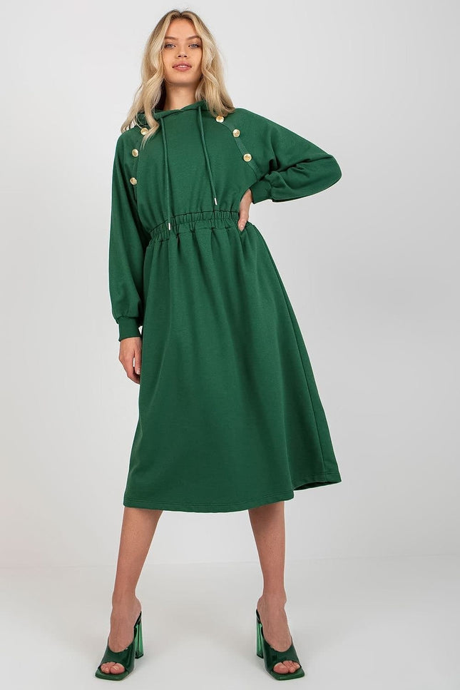 Robe verte à manches longues et longueur midi, style casual, idéale pour un look quotidien décontracté ou une sortie simple.