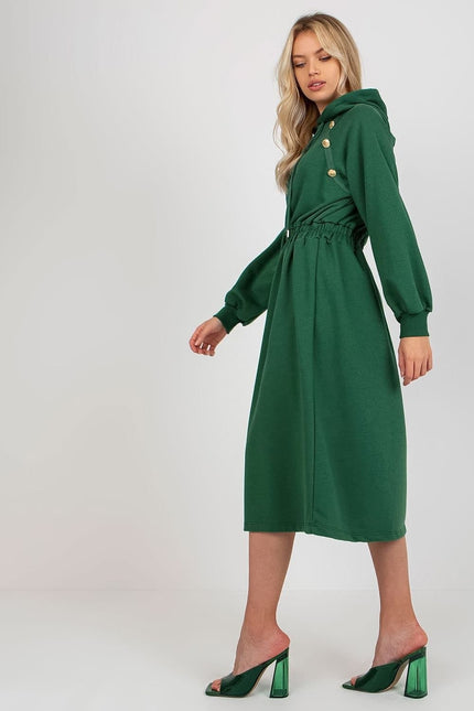 Robe verte à manches longues, style casual, longueur midi, idéale pour un look quotidien élégant ou des sorties décontractées.