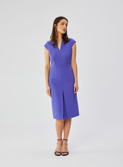 Robe cocktail violette midi chic sans manches pour soirée élégante et tendance