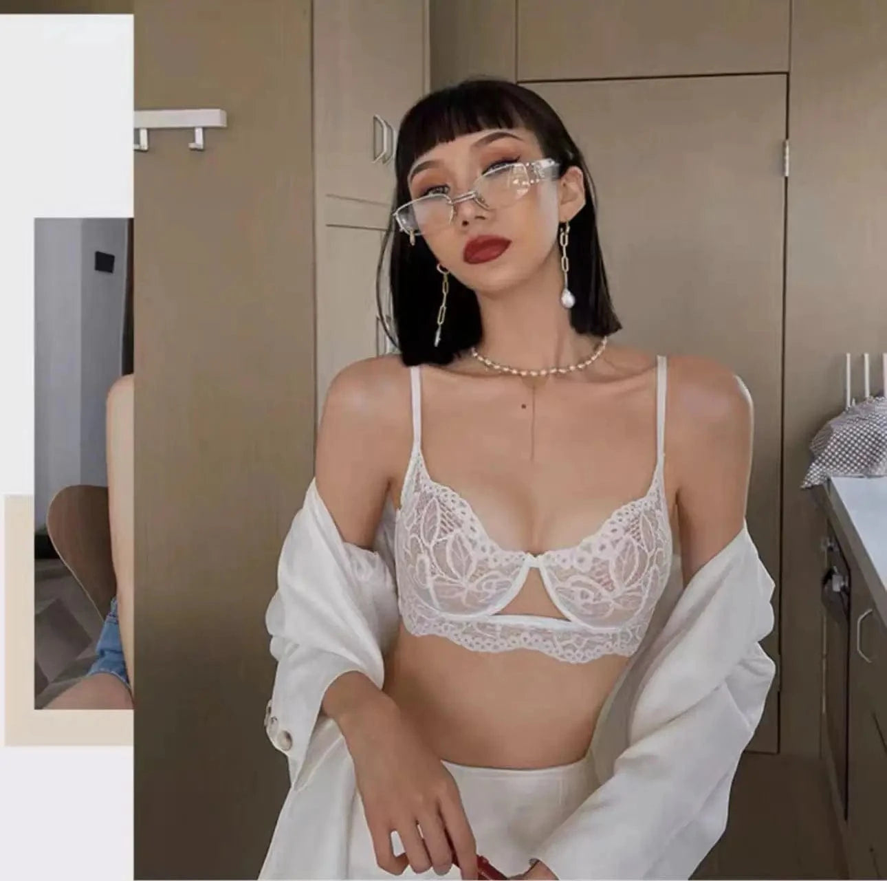 soutien-gorge sexy blanc en dentelle pour soirée chic féminine, style lingerie sensuelle élégante