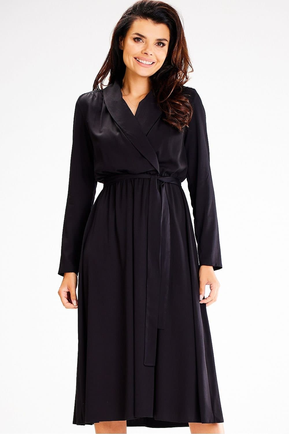 Robe Noire Robe Longue Portefeuille Manche Longue Robe De Jour