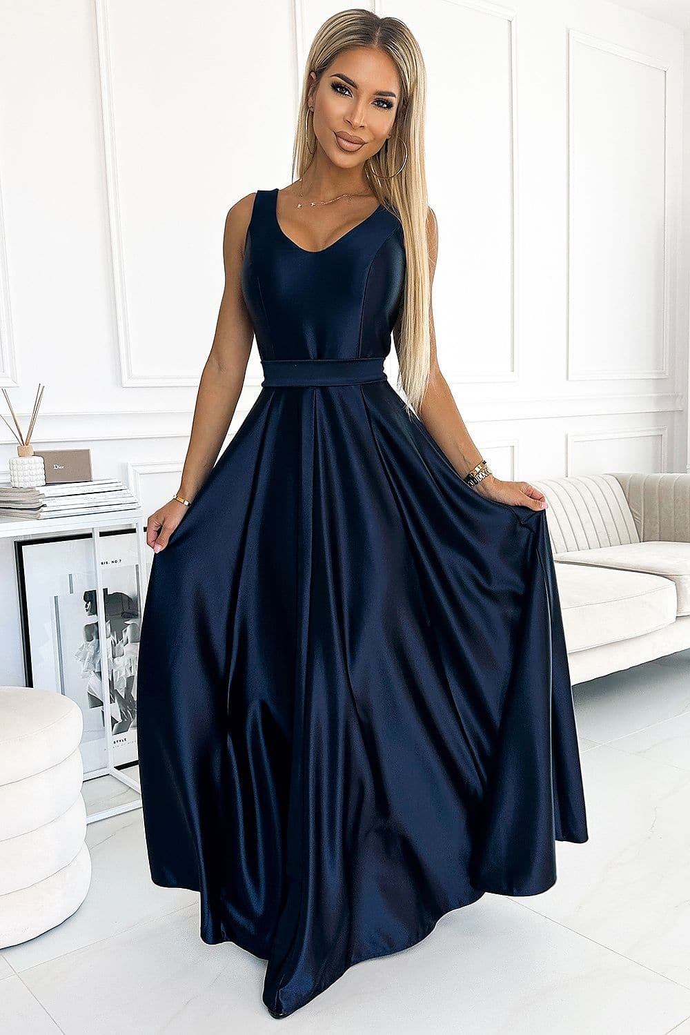 Robe de soirée longue bleu marine